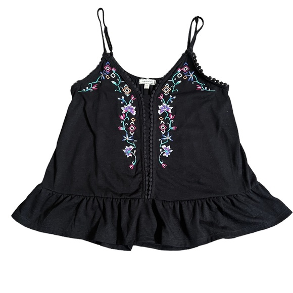 Boho 70’s Embroidered Peplum Swing Tank Top Crochet - Picture 2 of 9